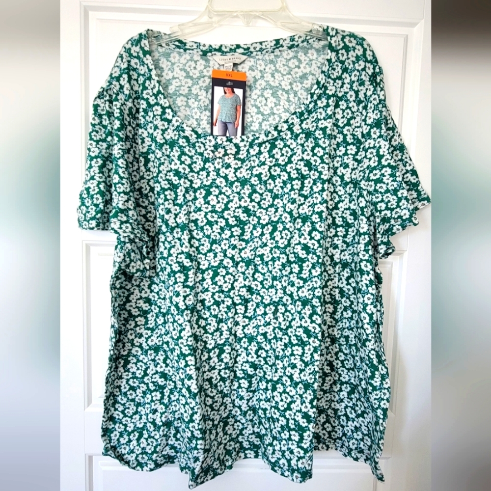 Lucky Brand green floral cotton woman's top in XXL